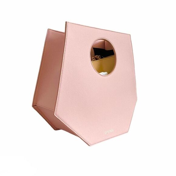 NEW D’estree pink leather geometric prism cutout handle structured bag luxury - Picture 2 of 9